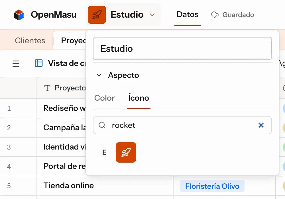 Elegir el color y el icono de una base